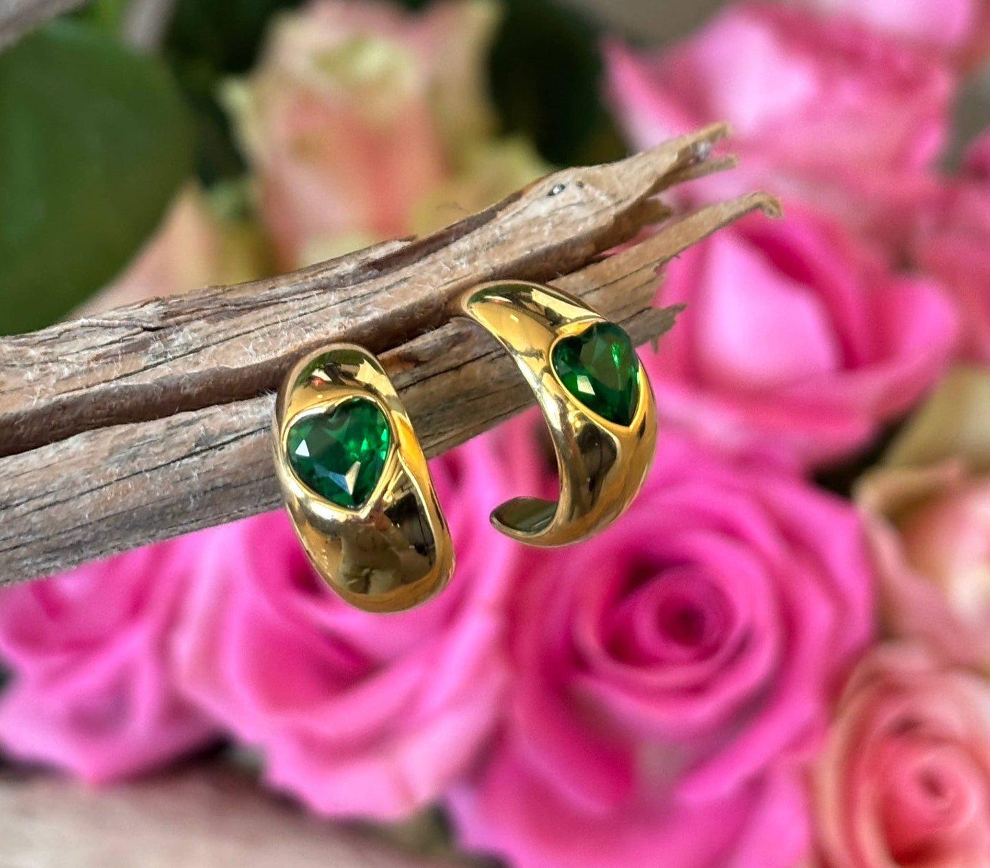 Green Heart Earrings