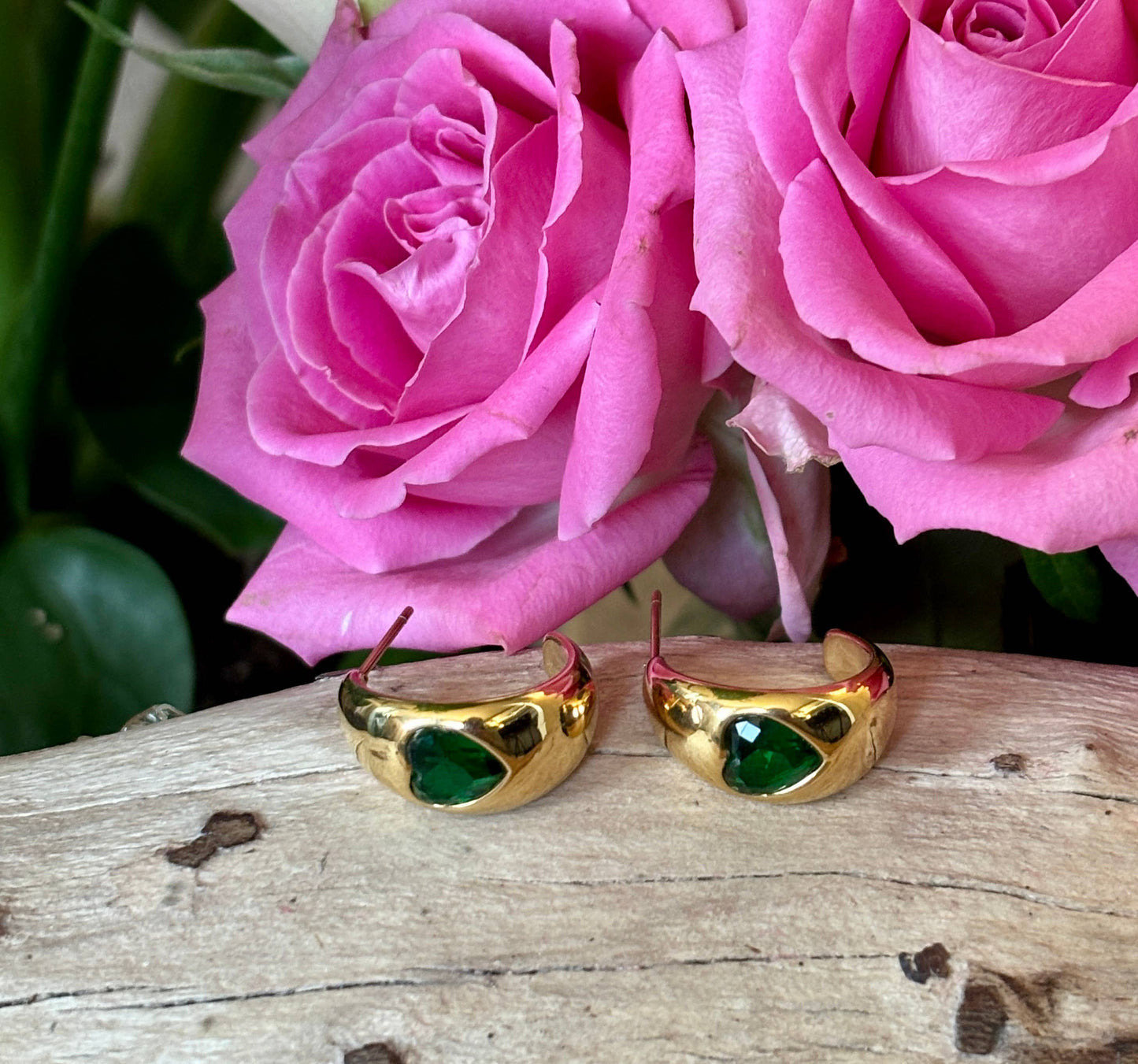 Green Heart Earrings