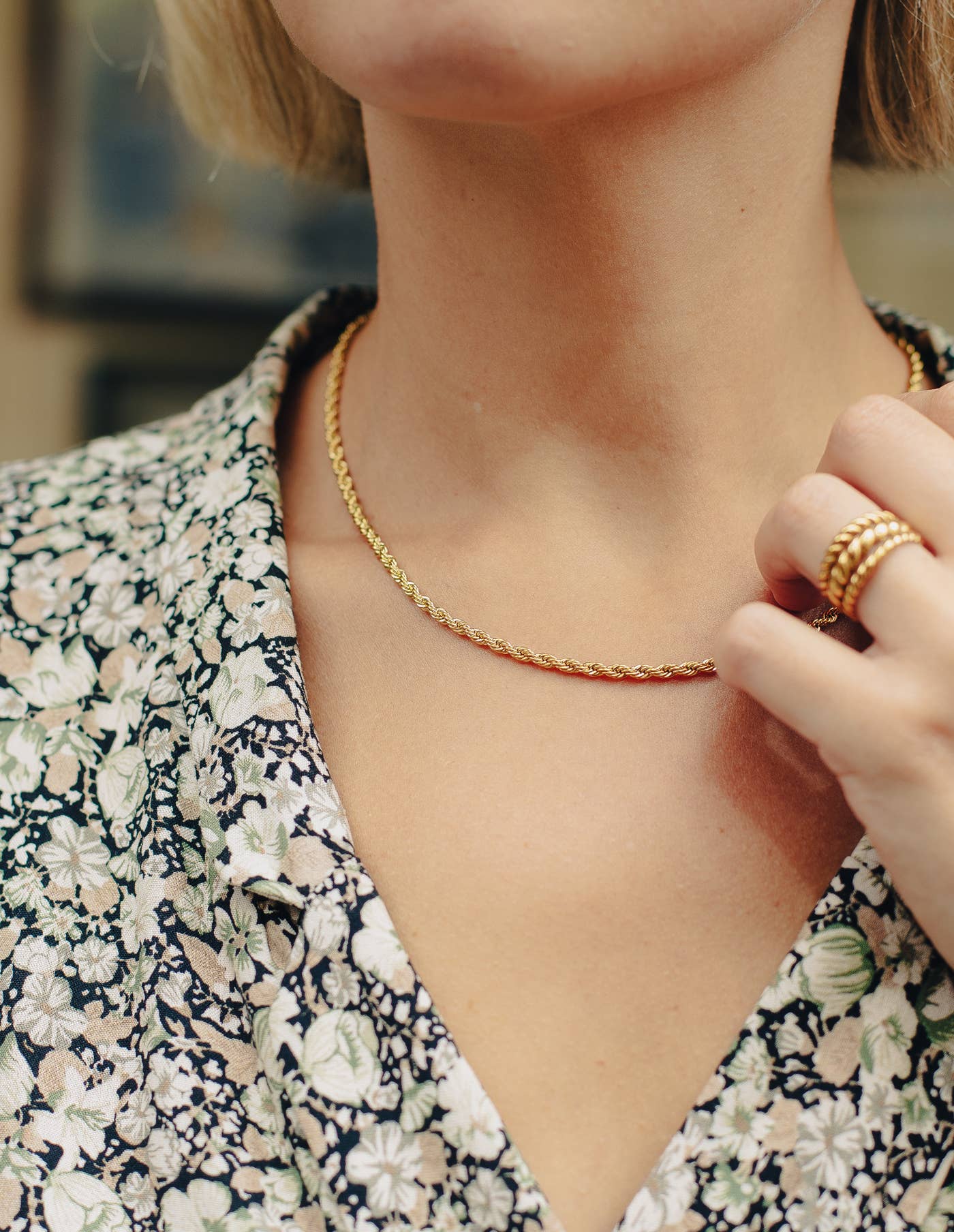 Gold Rope Twist Chain Necklace