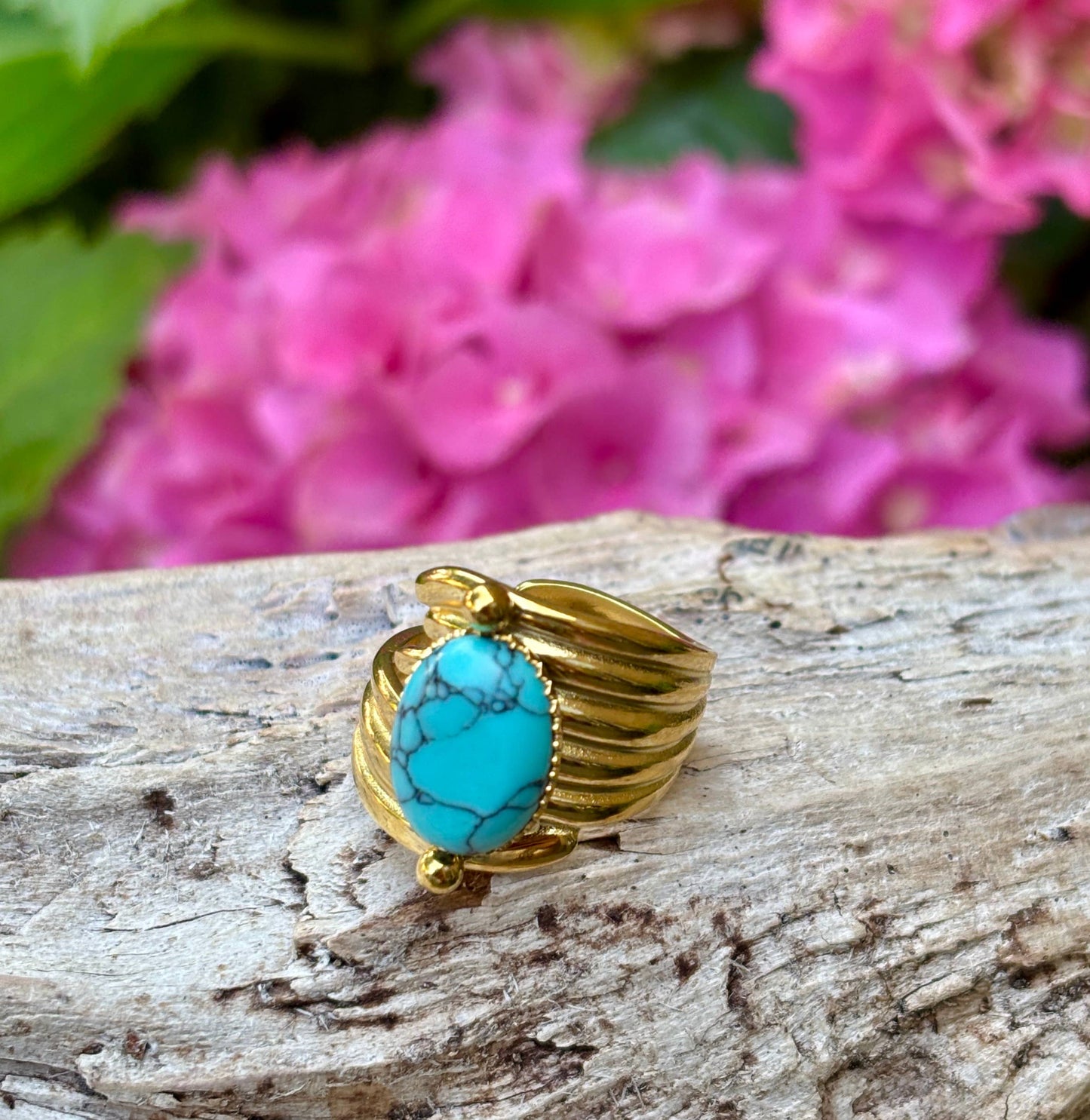 18ct Gold Plated Oval Turquoise Stone Ring