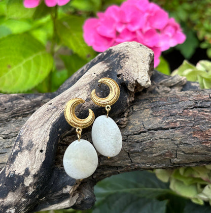 18ct Gold Plated White Onyx Drop Earrings