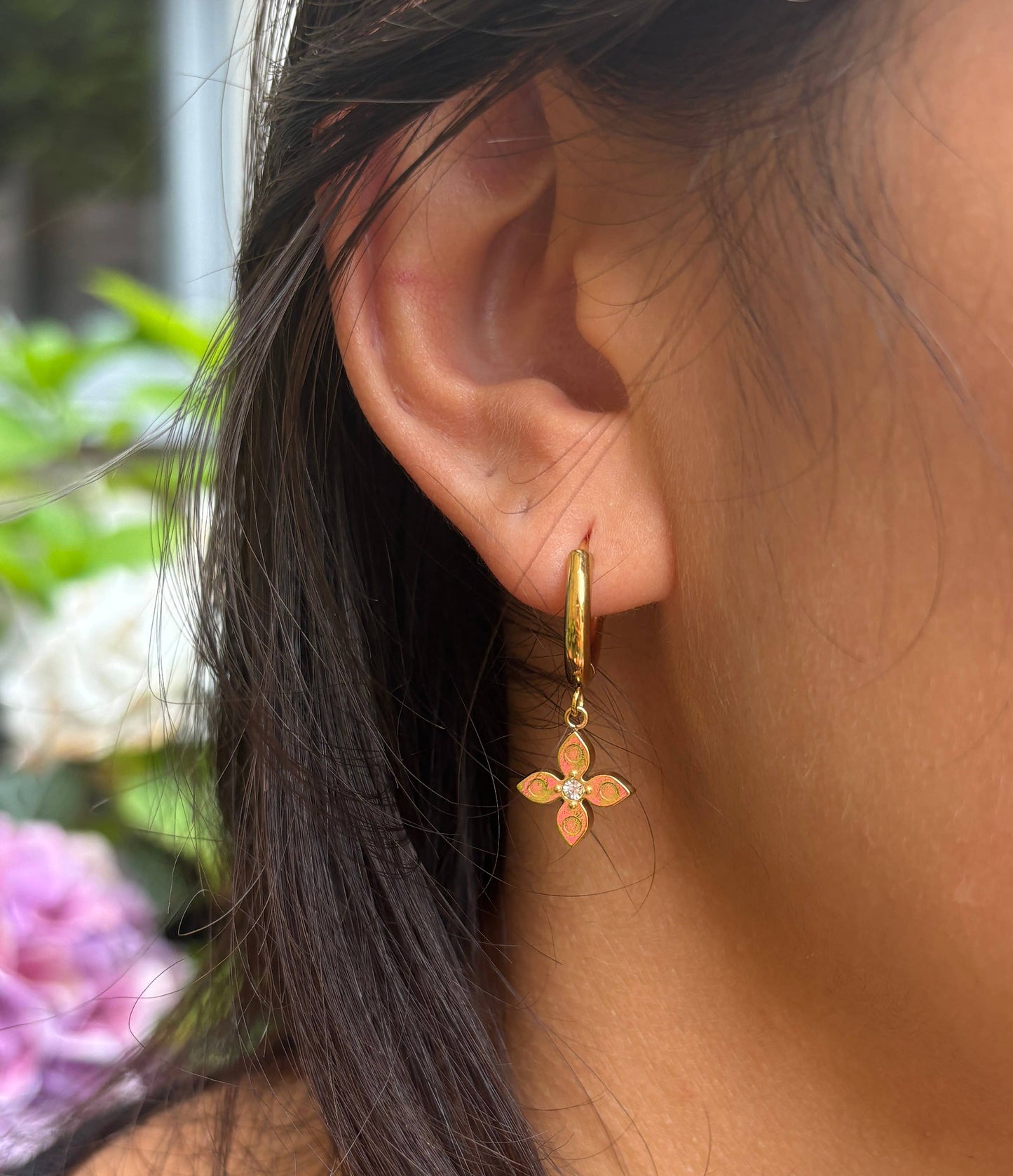18ct Gold Plated Cubic Zirconia Clover Huggie Earrings