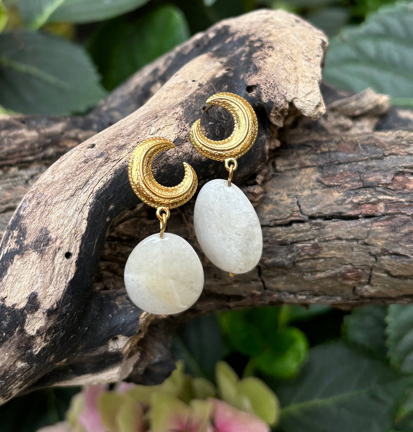 18ct Gold Plated White Onyx Drop Earrings