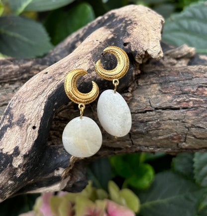 18ct Gold Plated White Onyx Drop Earrings