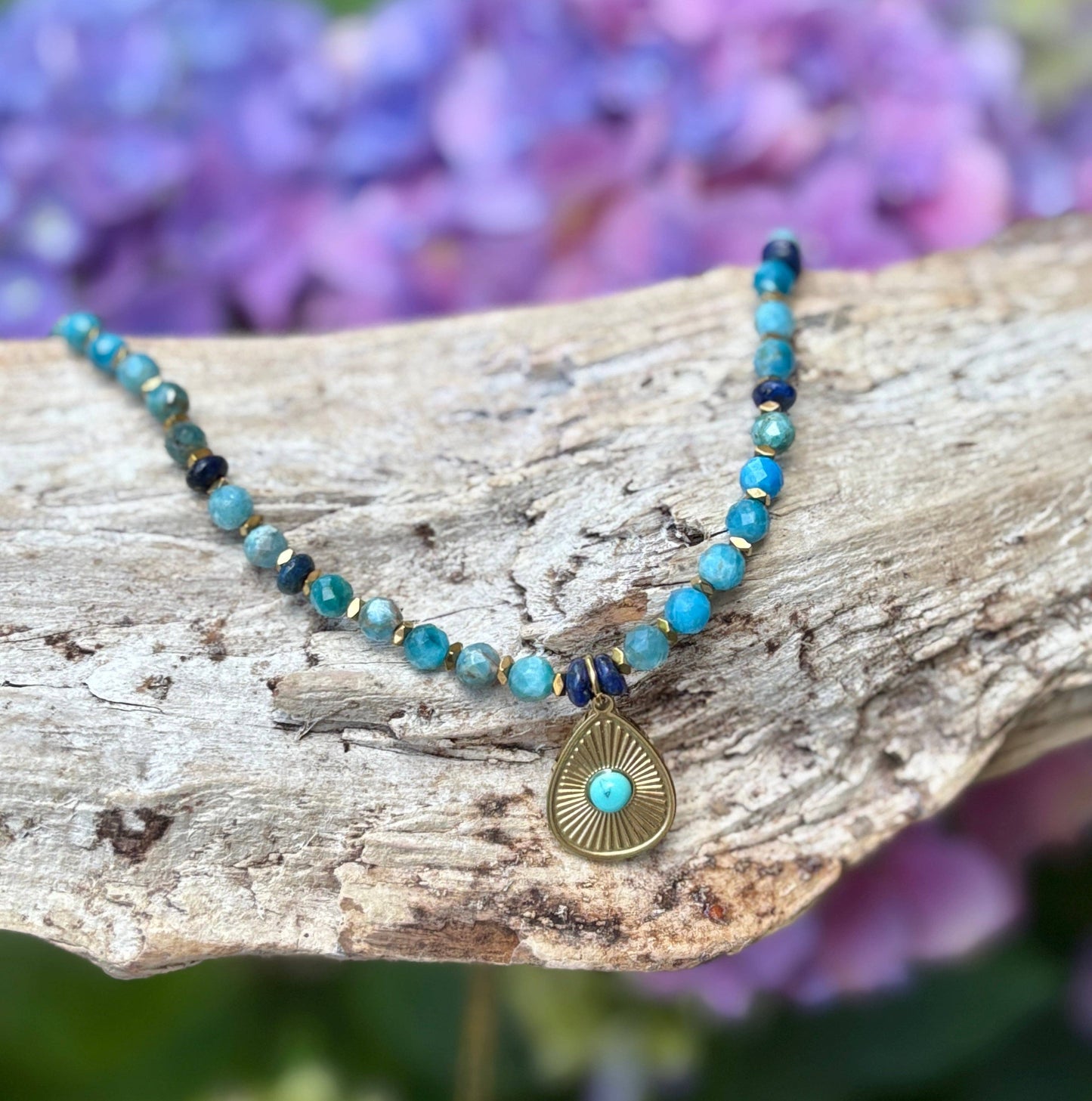 18ct Gold Plated Apatite Beads Necklace   