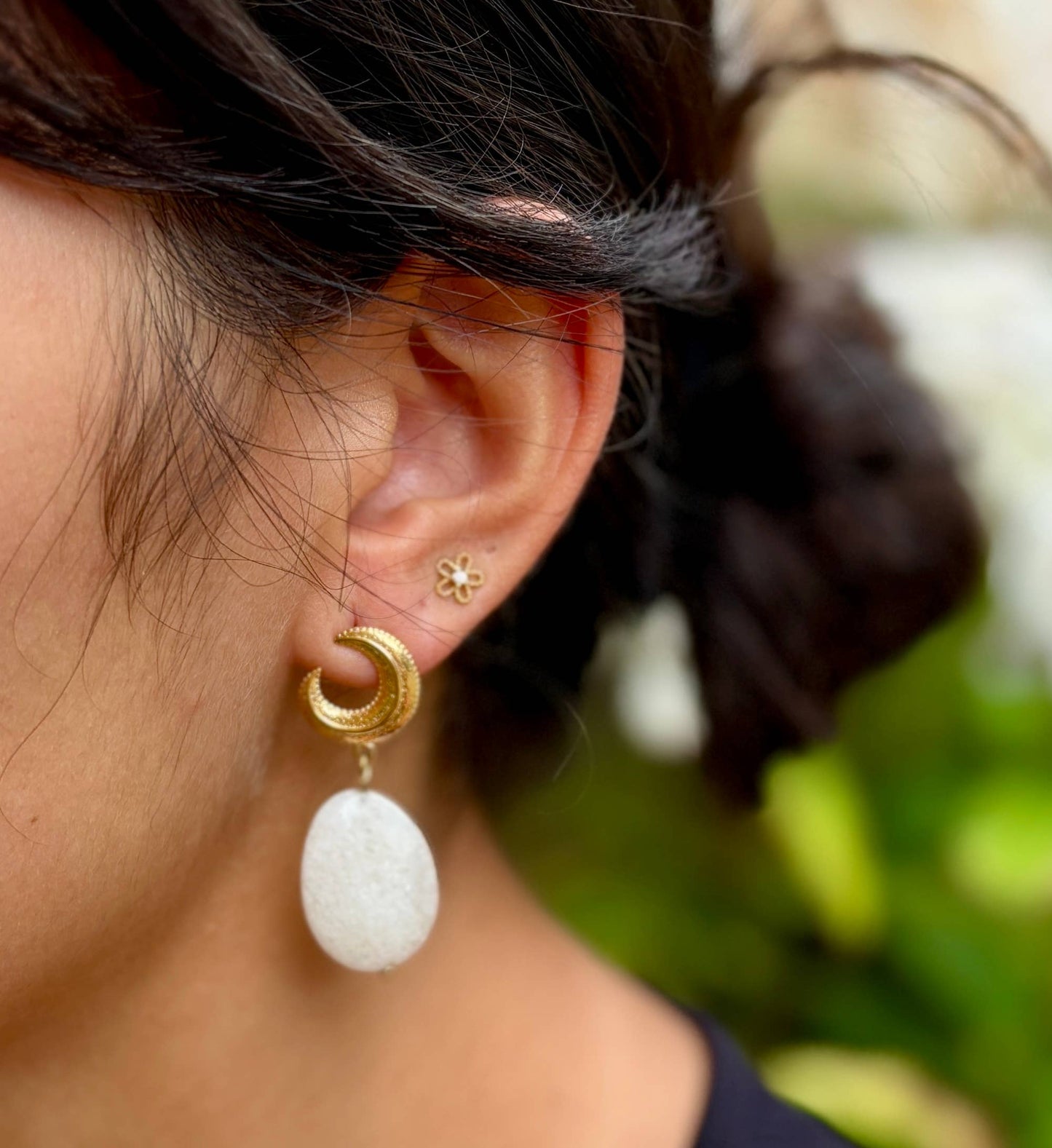 18ct Gold Plated White Onyx Drop Earrings