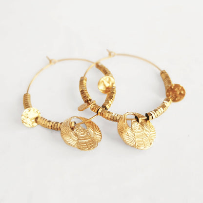Scarab Beetle Egyptian Gold Beaded Earrings