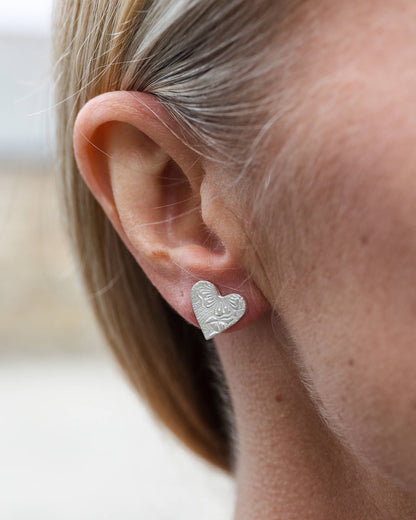 Sterling Silver Textured Heart Stud Earrings