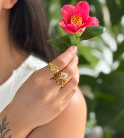 18ct Gold Plated Adjustable Textured Spiral Ring