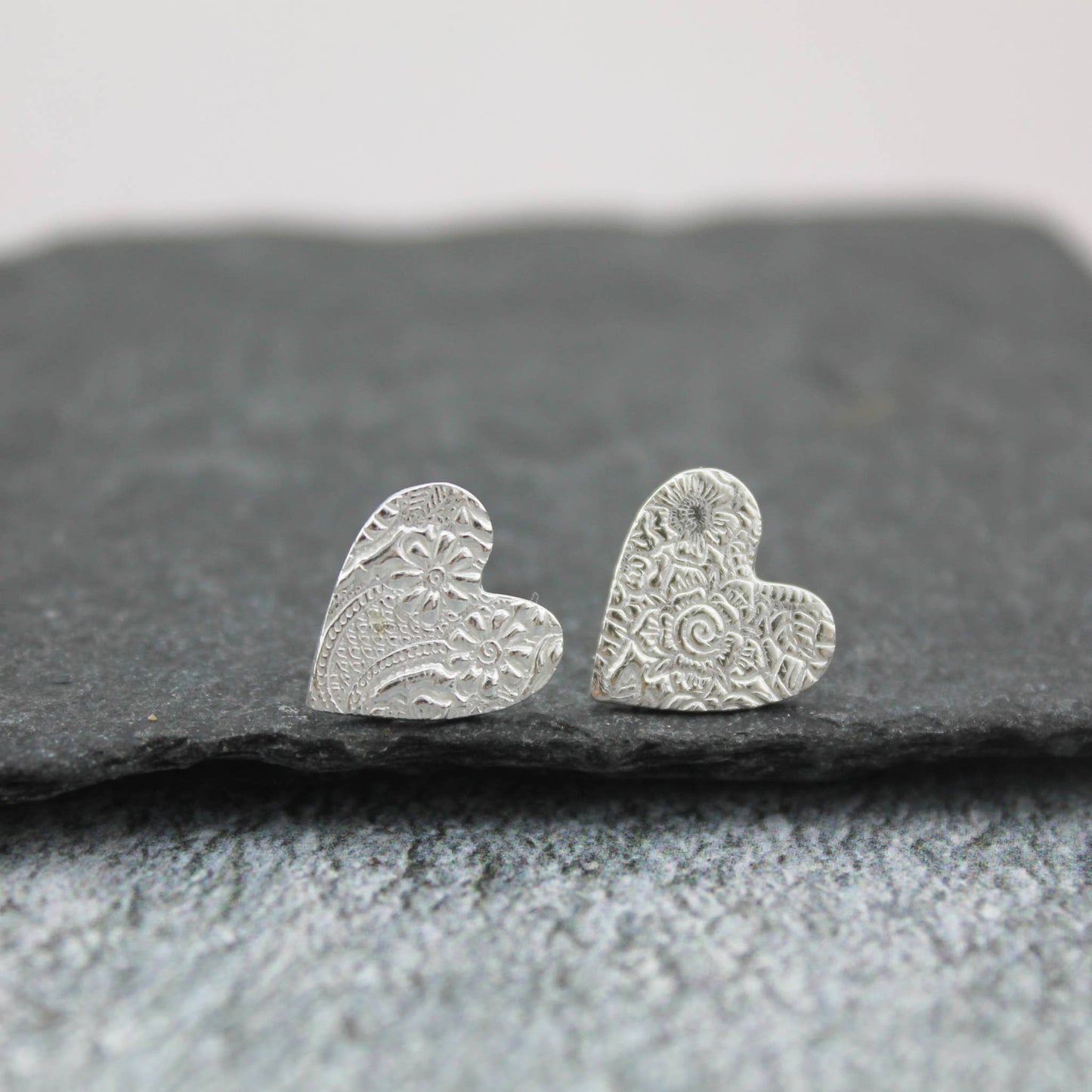 Sterling Silver Textured Heart Stud Earrings