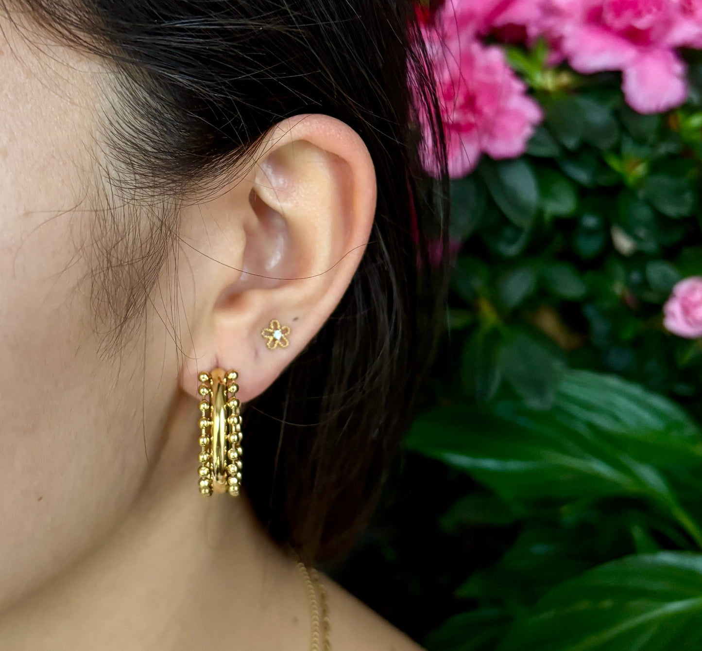 18ct Gold Plated Beaded Hoop Earrings